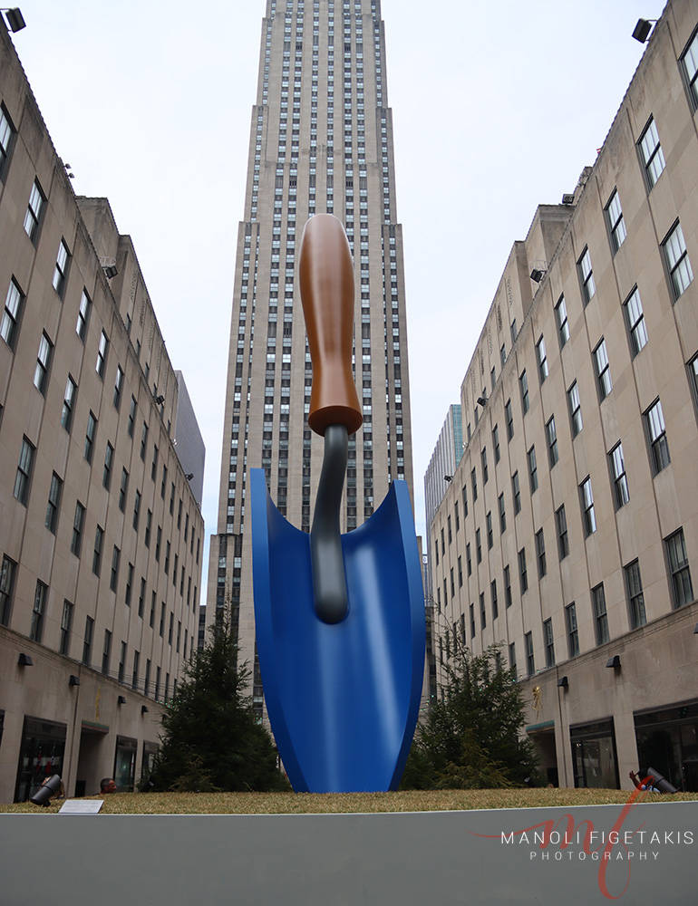 Plantoir Blue by Claes Oldenburg and Coosje van Bruggen in Rockefeller Center